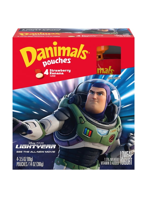 Danimals Swingin Strawberry Banana Squeezable Yogurt, 3.5 Oz. Pouches, 4 Count