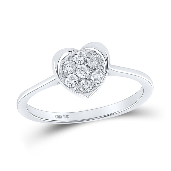 10kt White Gold Round Diamond Heart Ladies Band Ring 1/4 Cttw