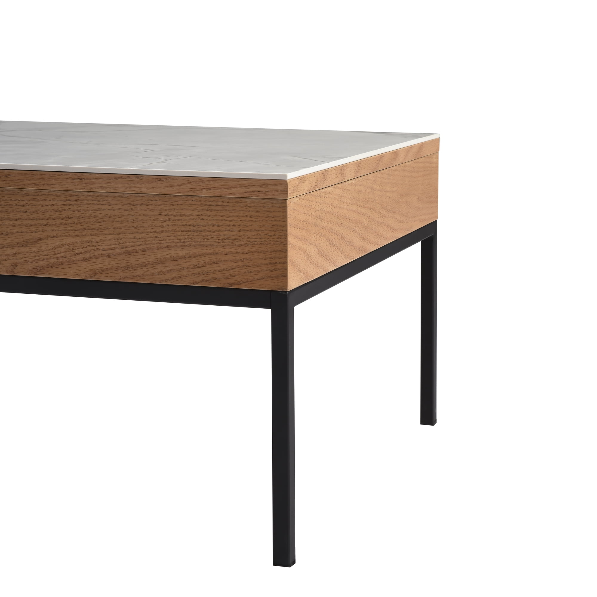 Reba Transitional Rectangular Lift-Top Coffee Table in Natural Finish with Sintered Stone Panel