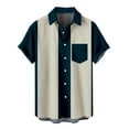thumbnail image 2 of BXINGOHAI Men's Casual Button Up Shirt Pocket Short Sleeve Color Block Blouse Tops Navy,XL, 2 of 4