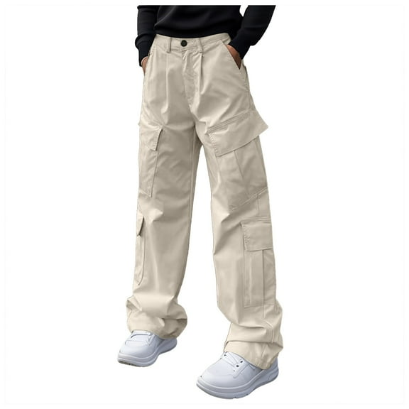 NIEWTR Men's Parachute Cargo Pants Loose Fit Pants Drawstring Casual Pants Multi Pockets Wide Leg Trousers Fall Winter Pants (Beige,M)