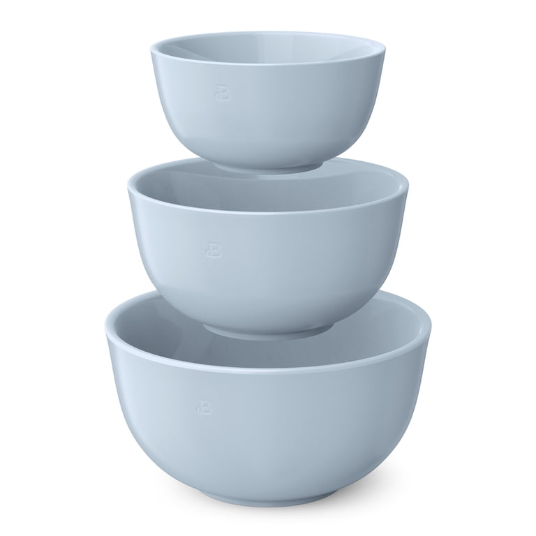Beautiful 3-Piece Stoneware Nesting Mixing Bowl Set, Cornflower