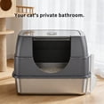 thumbnail image 3 of Flip-Top Enclosed Cat Litter Box, Stainless Steel Litter Pan with Plastic Bottom Basin, Activated Carbon Odor Control Splash Proof Dog-Proof Cat Toilet with Litter Scoop and Double-Layer Mat, 3 of 12