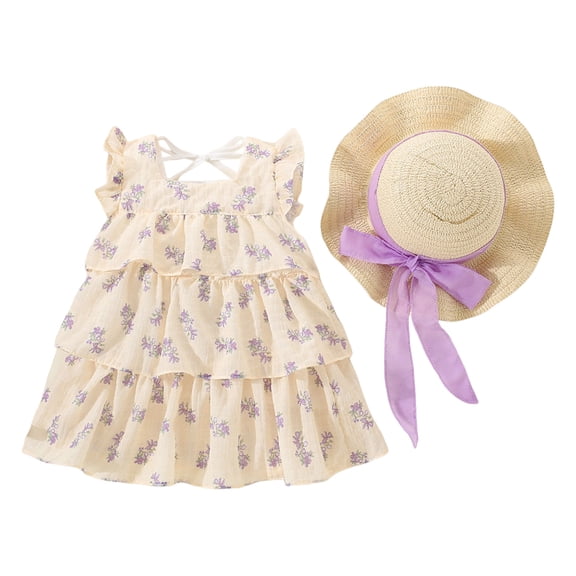 Rrunsv Girls Dress Easter Spring Grils Summer Fly Sleeve Flower Girls Dress Purple,7