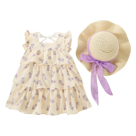 

Dr.Eam Infant Toddler Girls Fly Sleeve Floral Prints Ruffles Princess Dress Dance Party Dresses Clothes Casual Holiday Dresses Purple 12 M-18 M