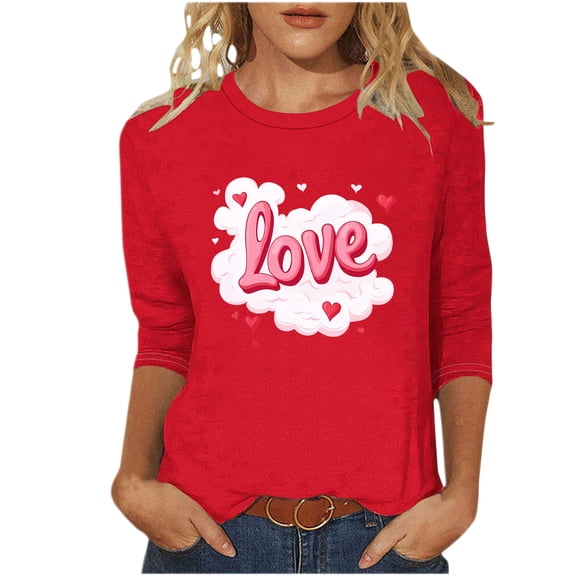 3/4 Sleeve Love Heart Tunic Tops Crewneck Loose Casual Cute Spring Valentines Outfits 2026