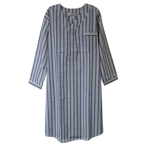 Mens Over-the-Head Cotton Front-Snap Nightshirt