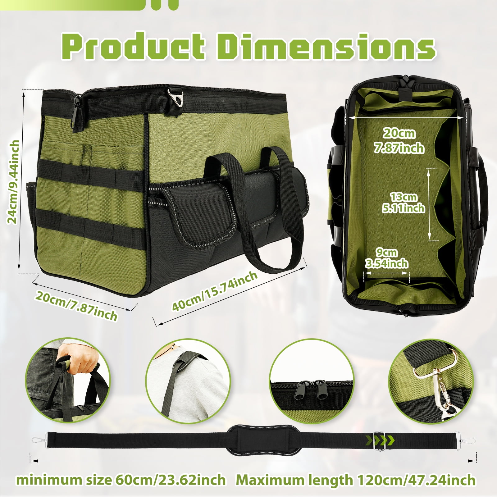 Heavy Duty Tool Bag 16 Inch，Portable Empty Tool Box Organizer with Multi Pocket and Wide Mouth for Repairmen Electrician Carpenter