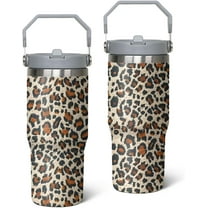 30 oz Leopard Tumbler with Handle, Large Insulated Tumbler with Flip & Straw Coffee Mug Cup Stainless Steel Gifts for Women Men Youth
