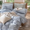 thumbnail image 4 of MooMee 100% Washed Cotton Duvet Cover Set Twin Size Linen Like Textured Breathable Lightweight Soft 2-Piece (Cornflower Blue, 68"x90"), 4 of 7