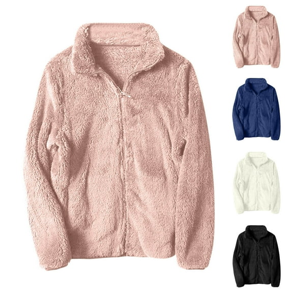 jtjvou Women's Zip Up Teddy Jacket Fuzzy Fleece Long Sleeve Soft Warm Coat Fashion Winter Outfits Clothes 2024 Black L