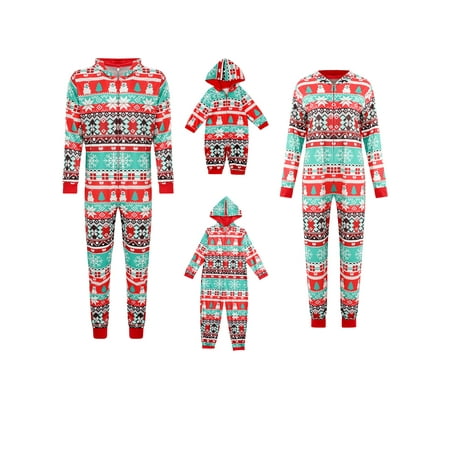 

Karuedoo Family Matching Christmas Pajamas Set Snowflake Hooded Long Sleeve Zipper Jumpsuit Sleepwear