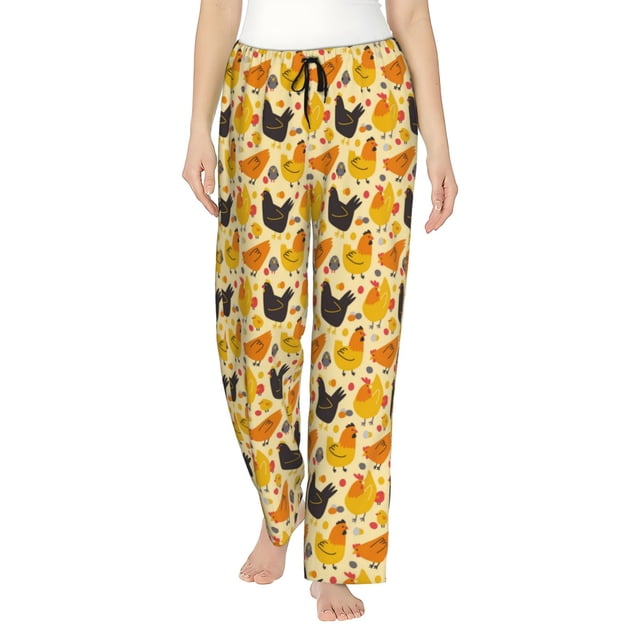 Fotbe Funny Chicken Pantalones de Pijama para Mujer, Pantalones de Dormir, Pantalones Pj con Cordón y Bolsillos-Medium