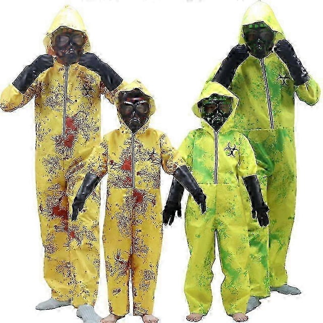 2025 Biohazard Virus Nuclear Radiation Infected Costume Halloween Adult Kids Zombie Outfit Family Cosplay Red Green Blood S-