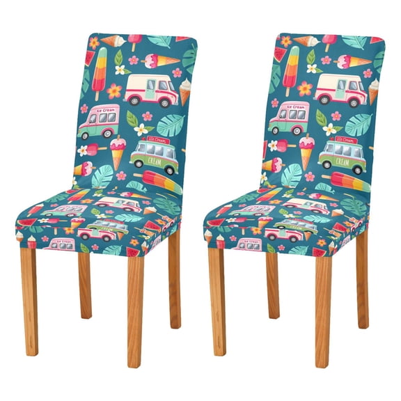 Yayeee 2 Pack Dining Chair Covers Stretch Parson Chairs Slipcovers Seat Protector, Green Cartoon Truck Pattern