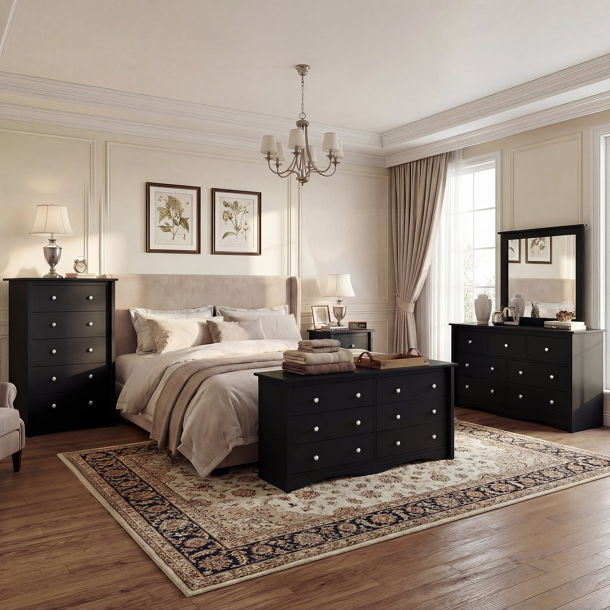 Lacoo 45'' Tall 5 Drawers Wooden Dresser for Bedroom, Modern Storage Chest of Drawers, Black