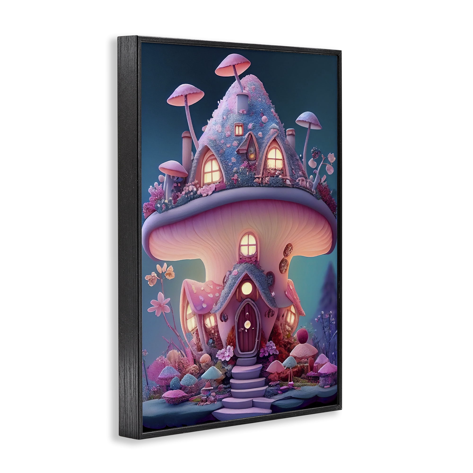 Stupell Industries Mystical Mushroom House Town & City Painting Black Framed Art Print Wall Art, 12 x 18