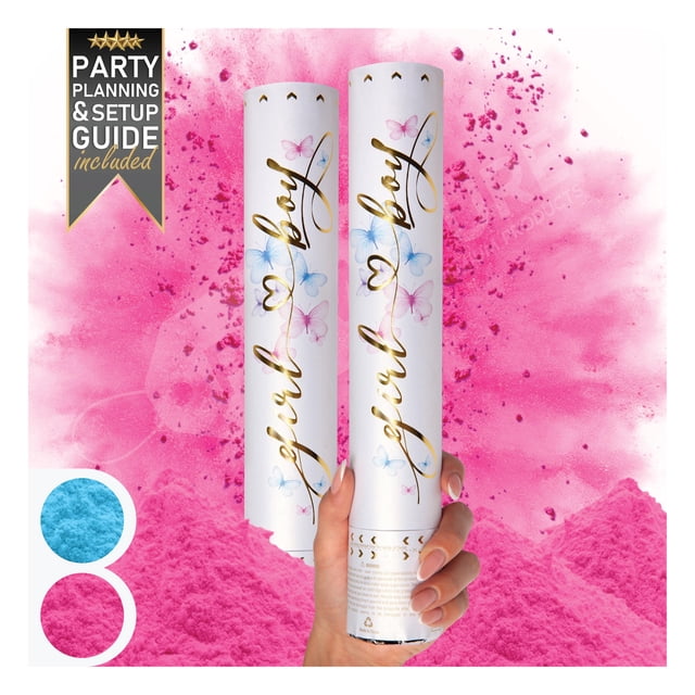 Gender Reveal Confeti Cannon PrimePure Pink, paquete de 2