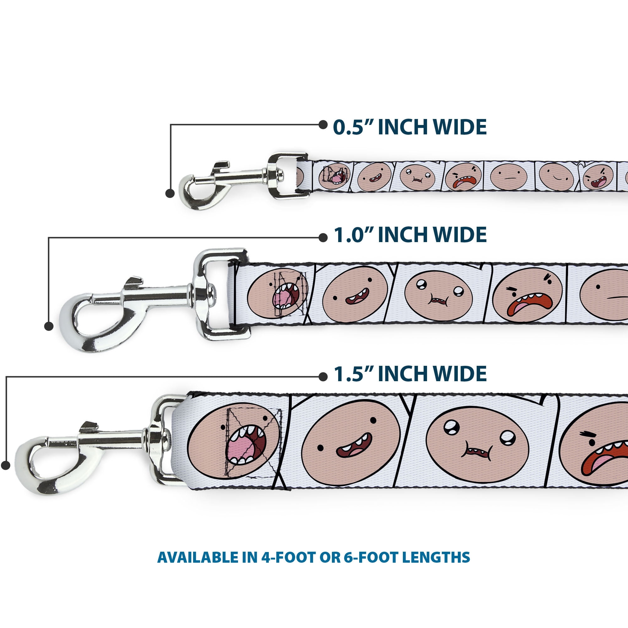 Cartoon Network Pet Leash, Dog Leash, Adventure Time Finn Expression Blocks White, 6 Feet Long 1.0 Inch Wide