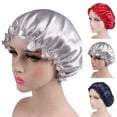 thumbnail image 3 of Solid Color Soft Satin Sleeping Cap Night Sleep Hat Hair Care Elastic Bonnet, 3 of 8