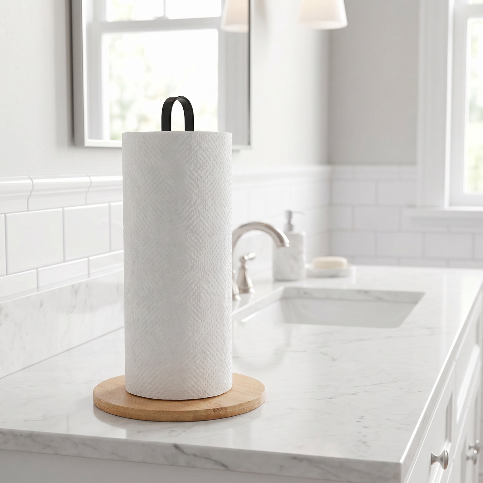 Unique Bargains Paper Towel Holder Countertop Base Dispenser Metal Black A 10.2x6.3inch