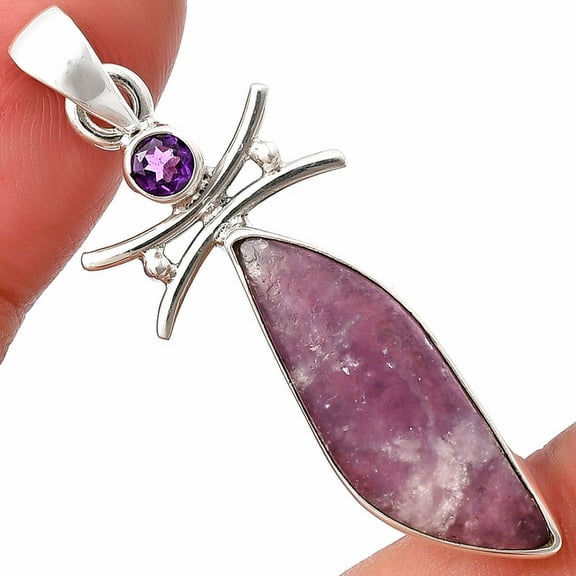 Natural Purple Lepidolite & Amethyst 925 Sterling Silver Pendant Jewelry P-1243 SDP140773