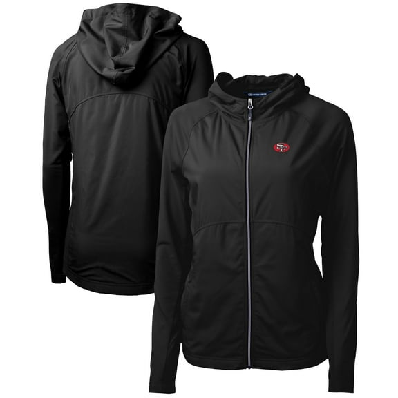Women's Cutter & Buck Black San Francisco 49ers Throwback Logo Adapt Eco Knit Hybrid Recycled Full-Zip Hoodie