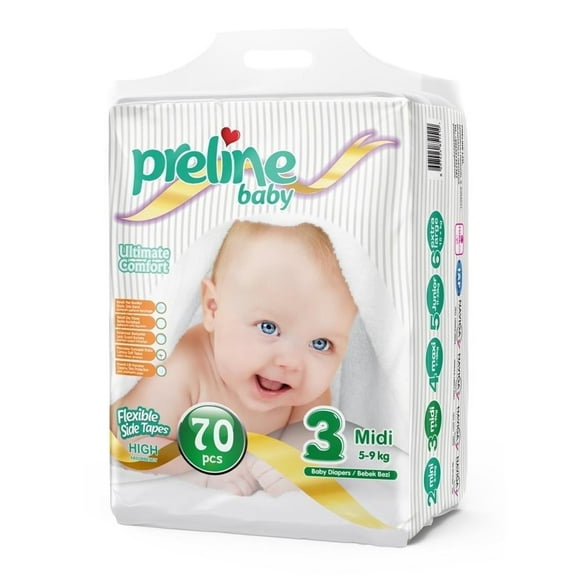 Baby Diapers, Size 3 (11-20 lbs).  70 Count