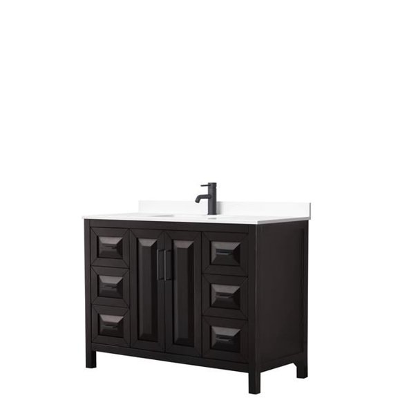 0.75 x 48 x 22 in. Daria Single Bathroom with White Cultured Marble Countertop, Undermount Square Sink & Matte Black Trim, Dark Espresso