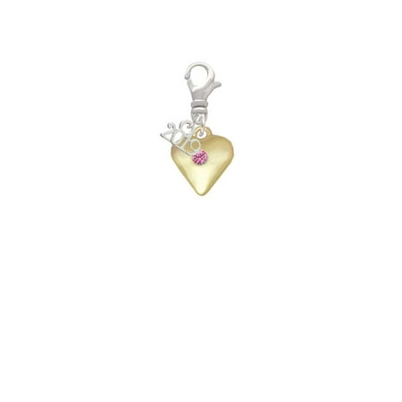 Goldtone Large October - Hot Pink Crystal Heart - 2019 Clip on