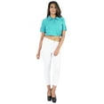 thumbnail image 2 of Bimba Womens Henley Crop Top With Collar Solid Elastic Hem Crop Tee Blouse, 2 of 7
