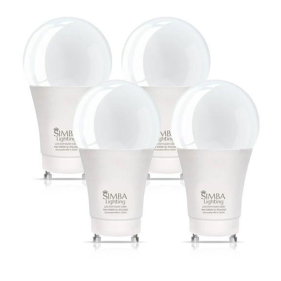 Simba Lighting LED A19 9W 60W 75W Replacement Bulbs Dimmable 120V GU24 Twist Base 5000K Daylight 4-Pack