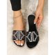 thumbnail image 1 of Rhinestone Decor Slide Sandals, Mules Pink Rhinestone Solid Color Women's Flat Sandals For Party, 1 of 4