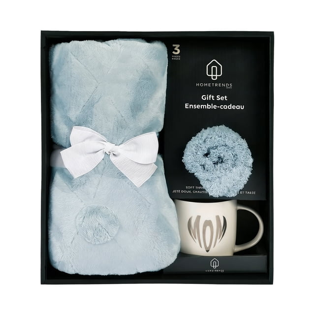 Hometrends Mother’s Day Cozy Gift Set Blue– Blanket, Socks & Mug
