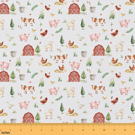 Manfei Christmas Fabric by the Yard 1 Yard Tiny Home Decor Fabric by the Yard, Cream Red