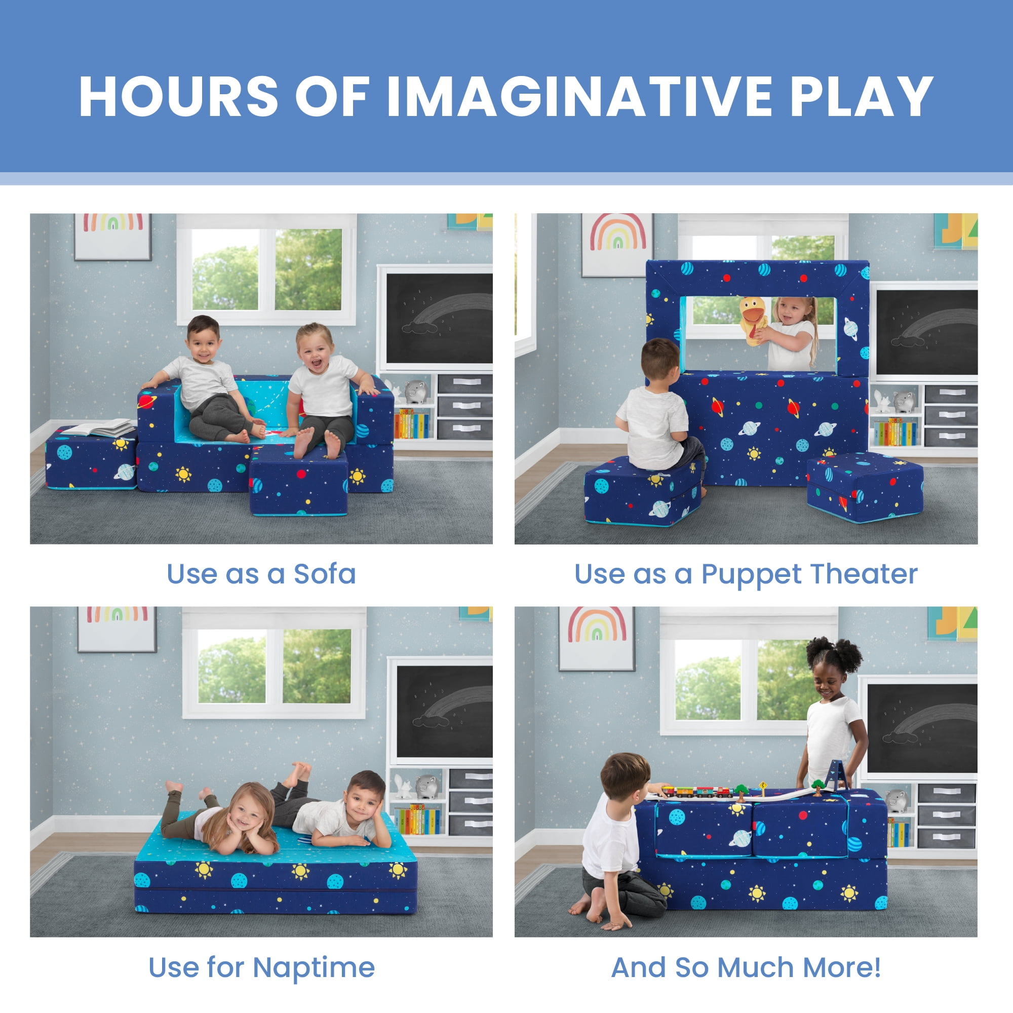 Delta Children Convertible Sofa and Play Set for Toddlers and Kids –  Modular Foam Couch and Flip Out Lounger with 2 Ottomans, Spaceship -  Walmart.com
