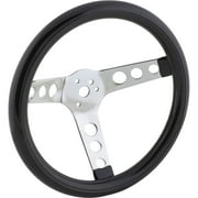 Speedway Classic 12 Inch Black Steering Wheel | Smooth Cushion & Chrome Spokes | 3-Bolt Mount | Steel Construction | Includes Chrome Cap | Rubber Grip | Compatible with Horn Button Retainer