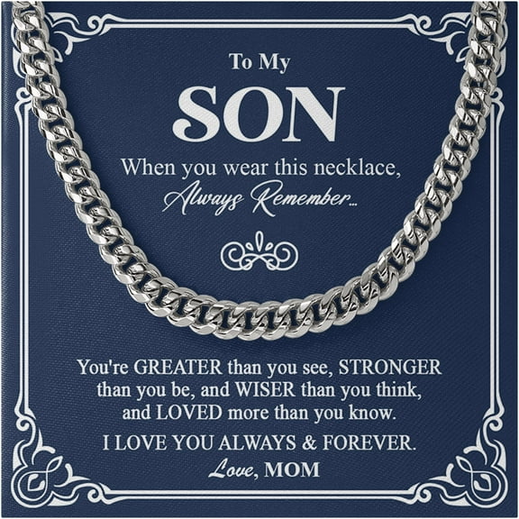 Cuban Chain Necklace for Son from Mom – Stainless Steel Men’s Jewelry with Inspirational Message Card, Birthday Gift for Son, Graduation Present, Christmas Keepsake from Mother