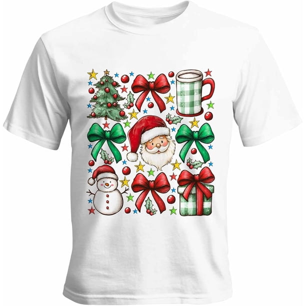 Camisetas gráficas informales de manga corta para hombre con diseño de Papá Noel, gnomo y muñeco de nieve