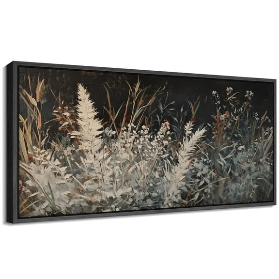 Large Framed Canvas Print A Bunch of Grass in Night Wall Art Decorative Ready to Hang Painting for Living room Bedroom - 60"x30" Black Frame