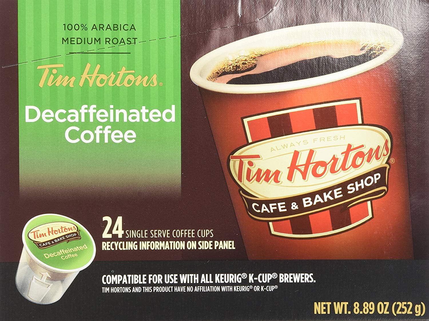 Tim Hortons Decaffeinated Single Serve Coffee Cups, 96 Count (Packaging