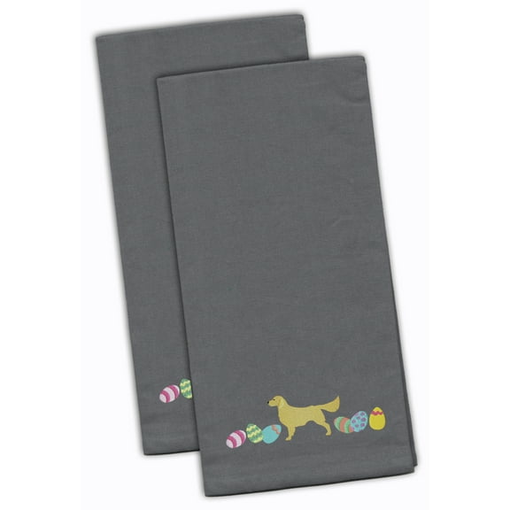Golden Retriever Easter Gray Embroidered Towel Set of 2