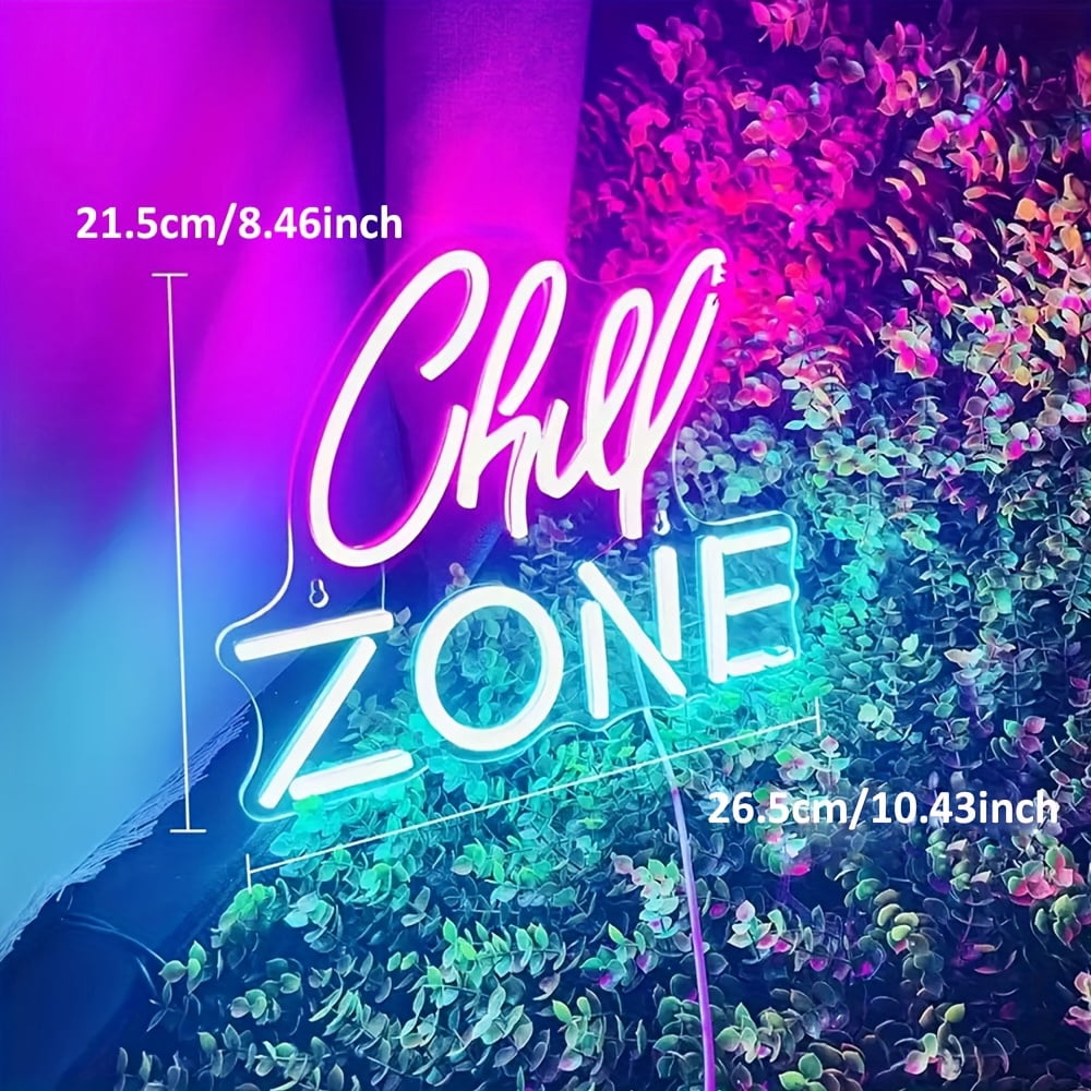 Chill Zone" LED Neon Sign | USB Dimmable Mood Light For Bedroom & Living Room | Vibrant Party Decor With Switch Control - Relaxing Plastic Wall Art Gift