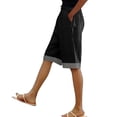thumbnail image 4 of Admvng Womens Linen Capri Pants Plus Size Striped Cuffs with Side Pockets, 4 of 5