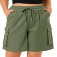 thumbnail image 2 of Womens Cargo Shorts Summer Women Thin Solid Work Pants With Pockets Drawstring Casual Shorts Plus Size Pants Women Shorts Army Green L, 2 of 8