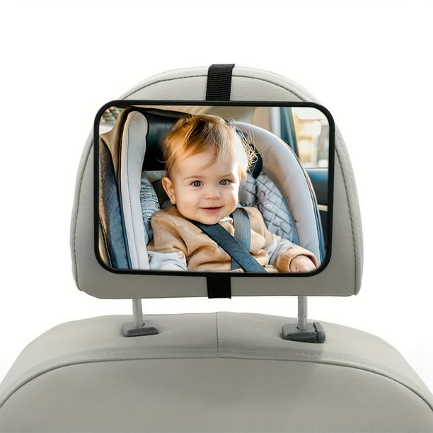 Espejo retrovisor para bebé para asientos de coche orientados hacia atrás | Cristal acrílico irrompible de gran angular | Clip para reposacabezas ajustable 360° para SUV y camionetas | Espejo de