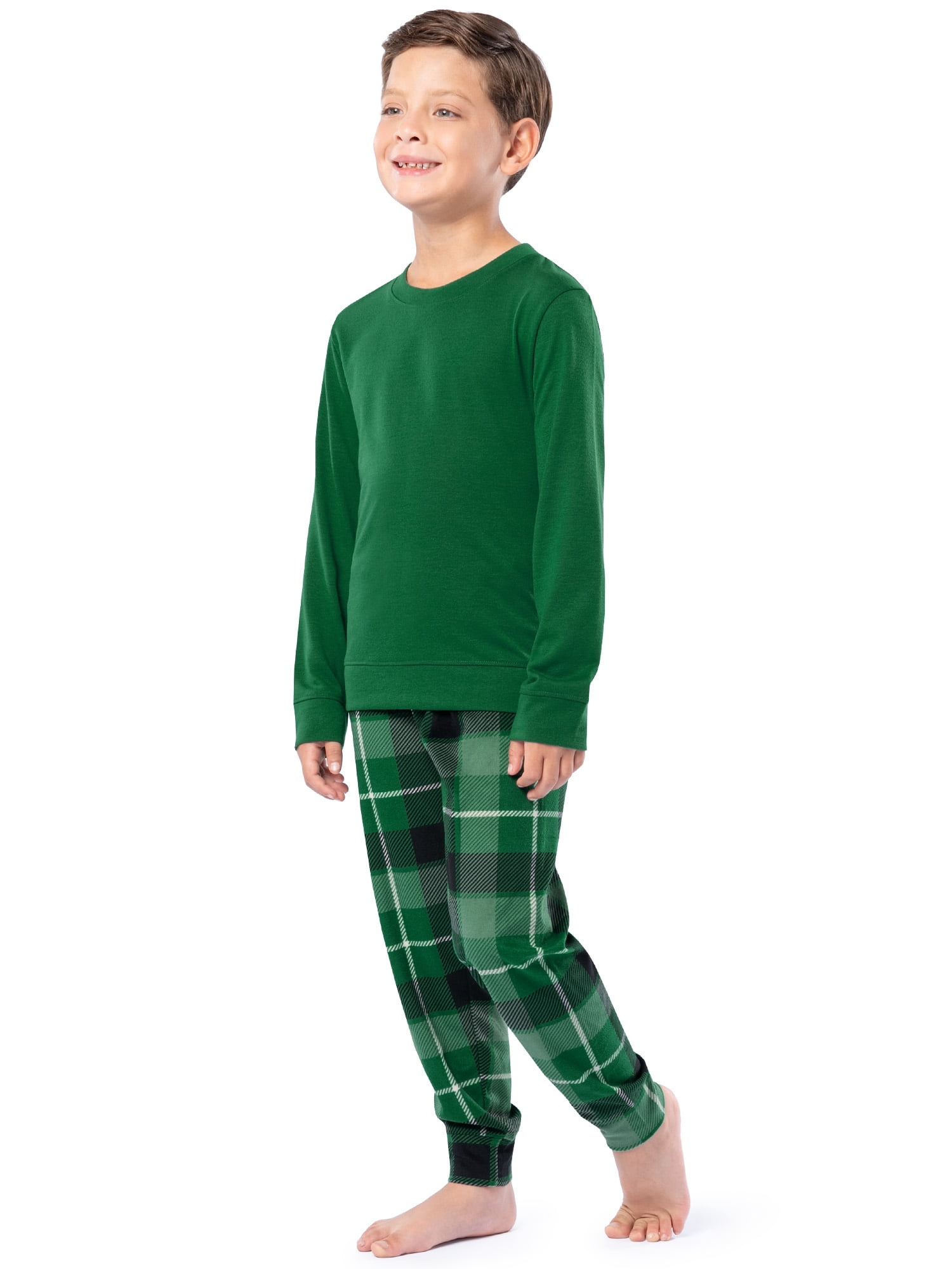Fruit of the Loom Boy's Sleep Long Sleeve Top & Velour Fleece Jogger Pajama Set, 2-Piece, Sizes 4-16
