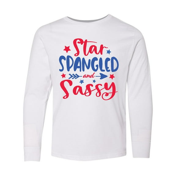 Inktastic 4th of July Star Spangled and Sassy with Arrow and Stars Long Sleeve Youth T-Shirt