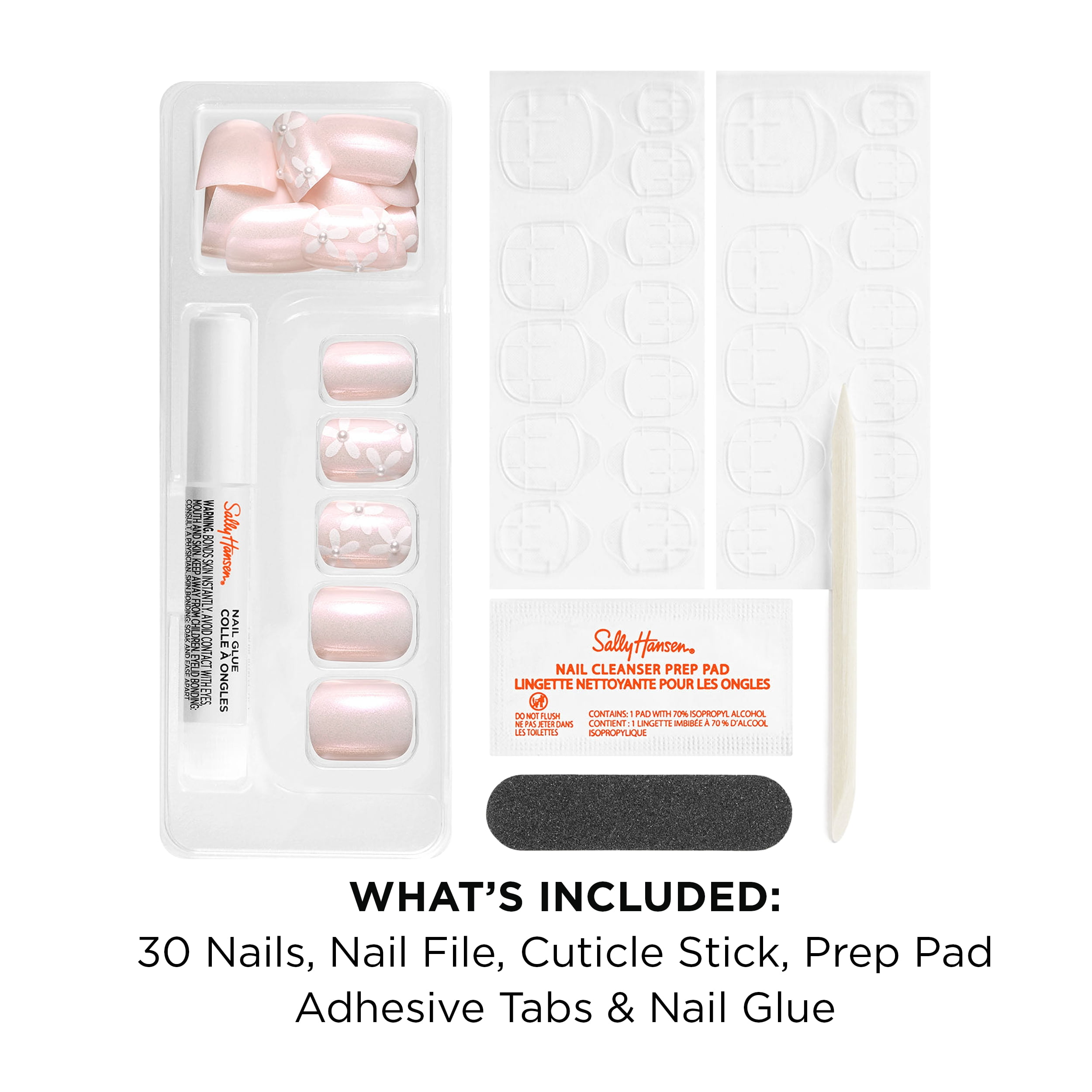 Sally Hansen Perfect Press-On Nails Short'ease Petite Pearlflection Non-Damaging Easy Application