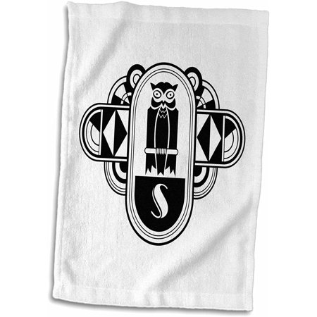 3D Rose Art Deco Owl Monogram Letter Hand Towel, 15" x 22", /